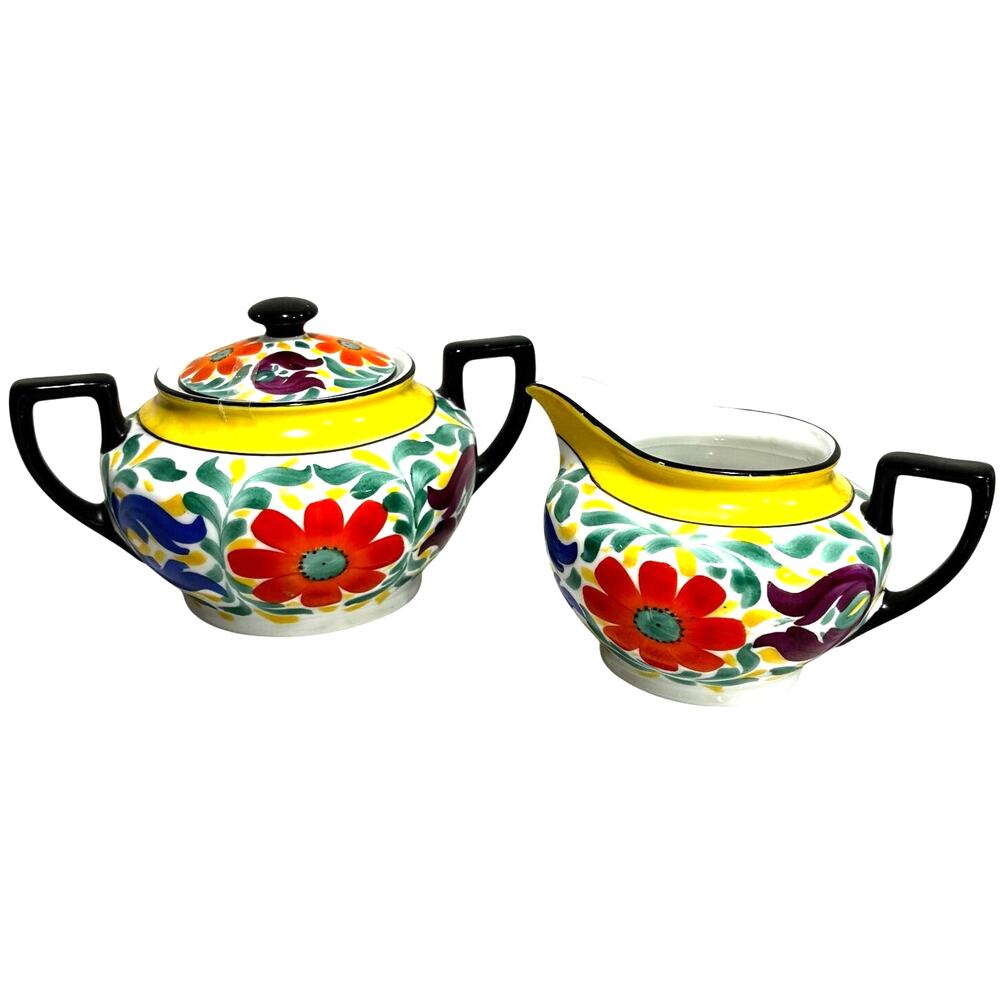 Phoenix Czechoslovakia porcelain creamer & covered sugar bowl Moravian Art Deco